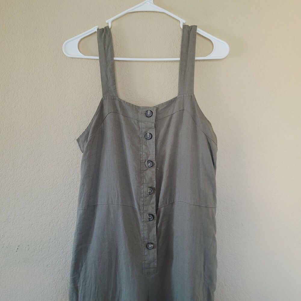 Everlane Picnic Linen Jumpsuit Womens 2 Olive Green Button Front Wide Leg Crop - Picture 2 of 10